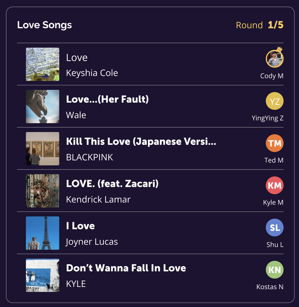 Playlist showing songs from multiple friends